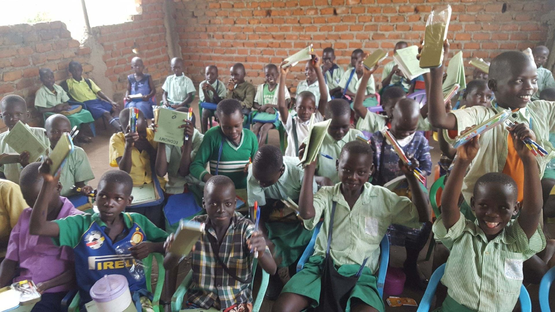 Group of Ugandan children in a classroom